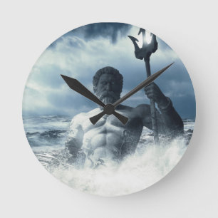 Relógio Redondo Poseidon Deus do Mito Grego do Mar