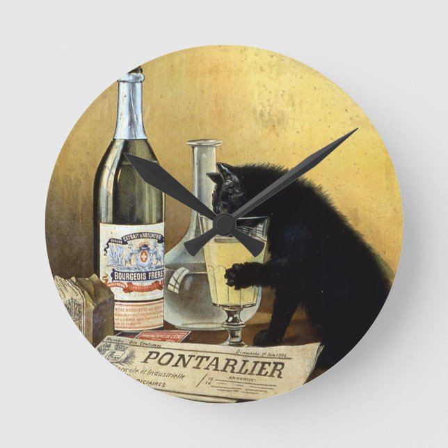 Relógio Redondo poster francês retrô "absinho burguês" (Frente)
