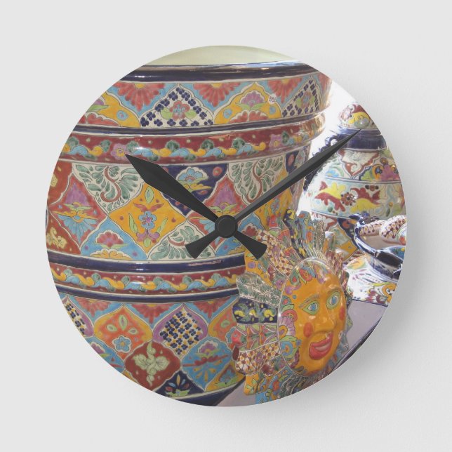 Relógio Redondo Potência do estilo Talavera mexicano (Frente)