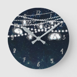 Relógio Redondo Potes de Mason & Luzes Noite Céu Estrelado