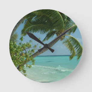 Relógio Redondo Praia Tropical Areia Sol Água Ondas Surf Arte