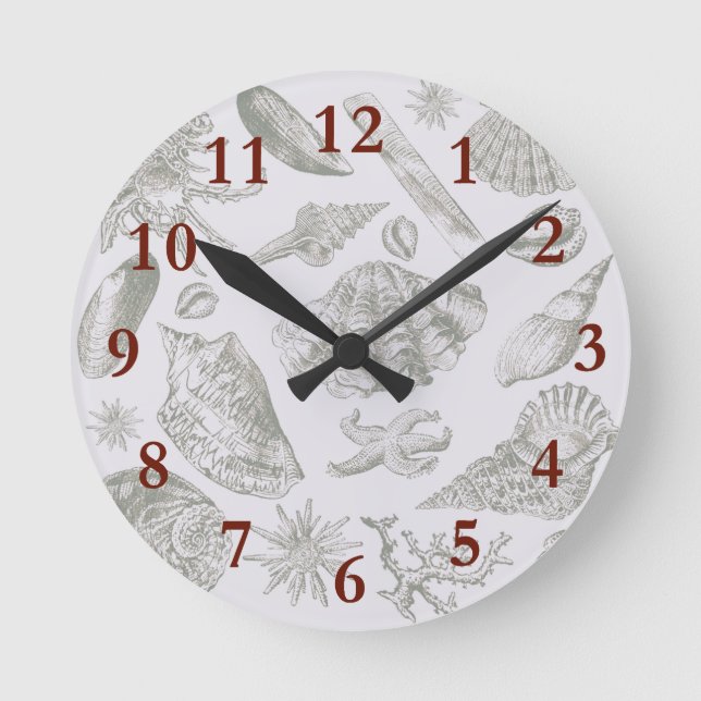 Relógio Redondo Prateleiras de Arte Suave de Seashell (Frente)