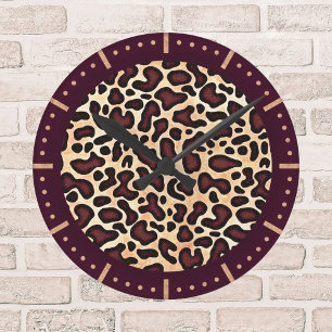 Relógio Redondo Prato Castanho-Leopardo -