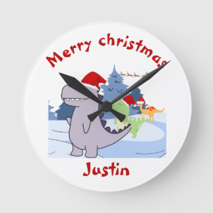 Relógio Redondo presente de natal de três dinossauros, nome person