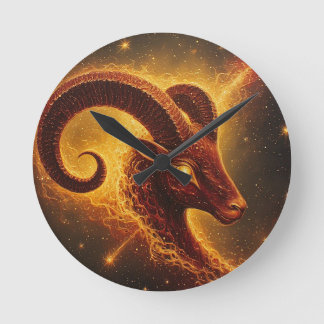 Relógio Redondo ♈ Presente do Zodíaco de Áries com Arte do Carneir