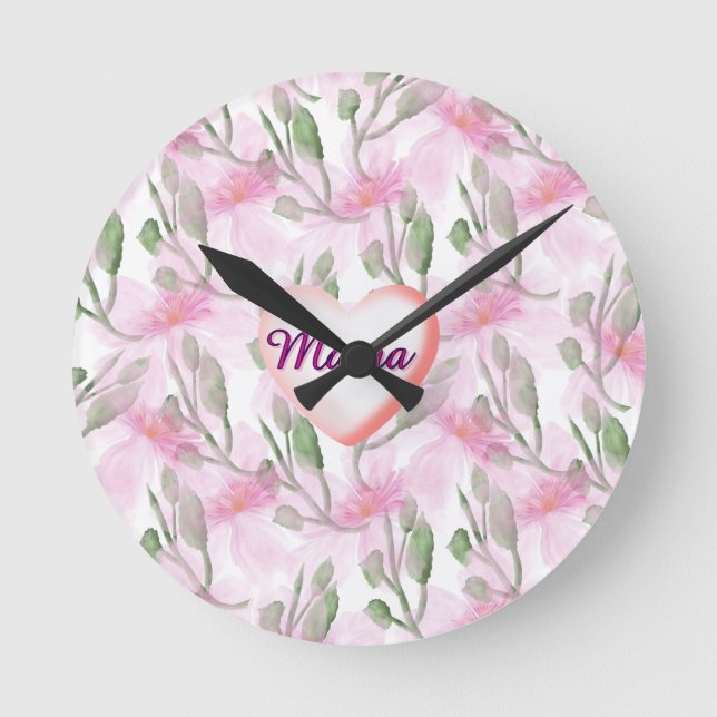 Relógio Redondo Presente floral em aquarela personalizado e custom (Frente)