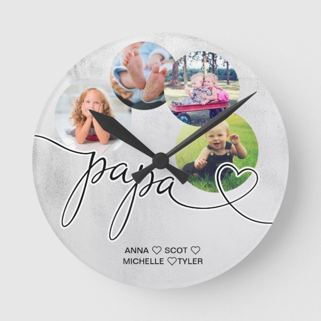 Relógio Redondo Presente para vovô netos Colagem de Fotos Avô (Frente)