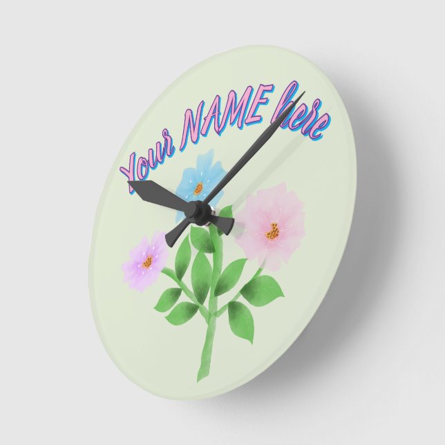 Relógio Redondo Presente personalizado e customizado de flores em  (Ângulo)
