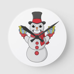 Relógio Redondo Presentes de Snowman