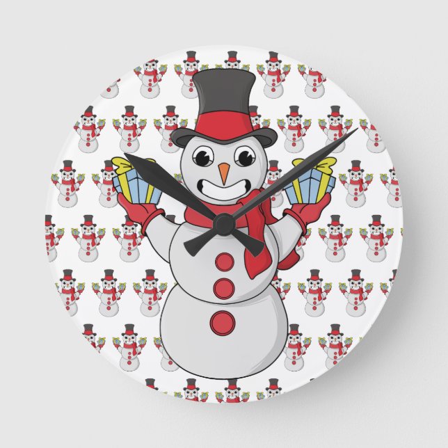 Relógio Redondo Presentes de Snowman (Frente)