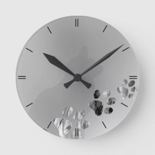 Relógio Redondo Preto & branco da pata do gato