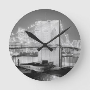 Relógio Redondo Preto & branco da ponte de Brooklyn