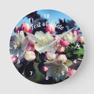 Relógio Redondo Primavera Crabapple Flower Blossomes Personalizado
