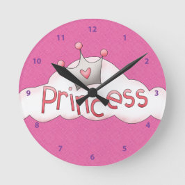 Relógio Redondo Princesa Rosa bonito e Coroa na Nuvem