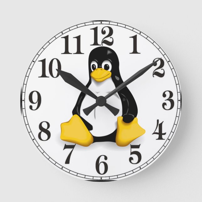Relógio Redondo Produtos de Linux Tux (Frente)