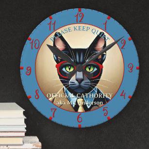 Relógio Redondo Professor de sala de aula de gatos engraçada