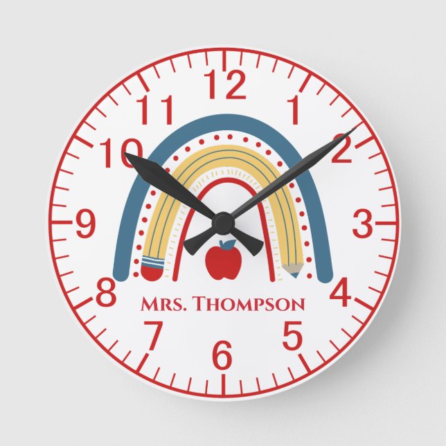Relógio Redondo Professor Personalizado Apple Rainbow (Frente)