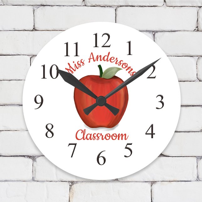 Relógio Redondo Professora Apple Whimsical School (Custom classroom apple clock )