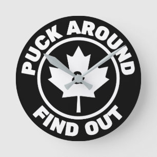 Relógio Redondo Puck Around & Descobrir Folha de Bordo Canadense