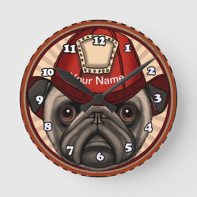 Relógio Redondo Pug Bombeiro (Frente)