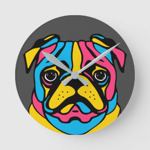 Relógio Redondo pug personalizável de 3 tons