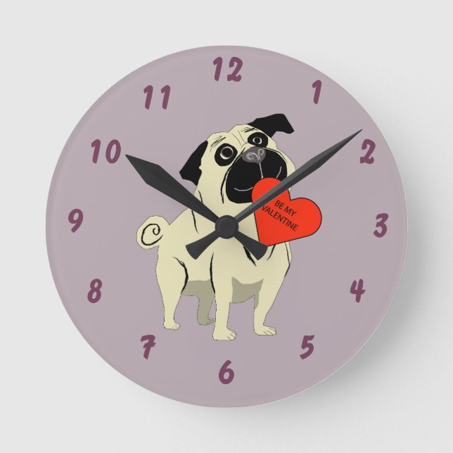Relógio Redondo Pug seja meu namorado (Frente)
