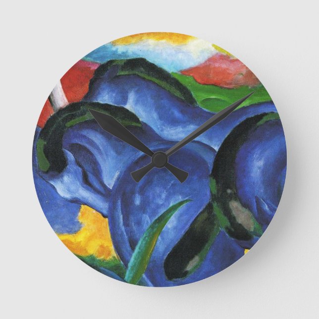 Relógio Redondo Pulso de disparo azul dos cavalos de Franz Marc (Frente)