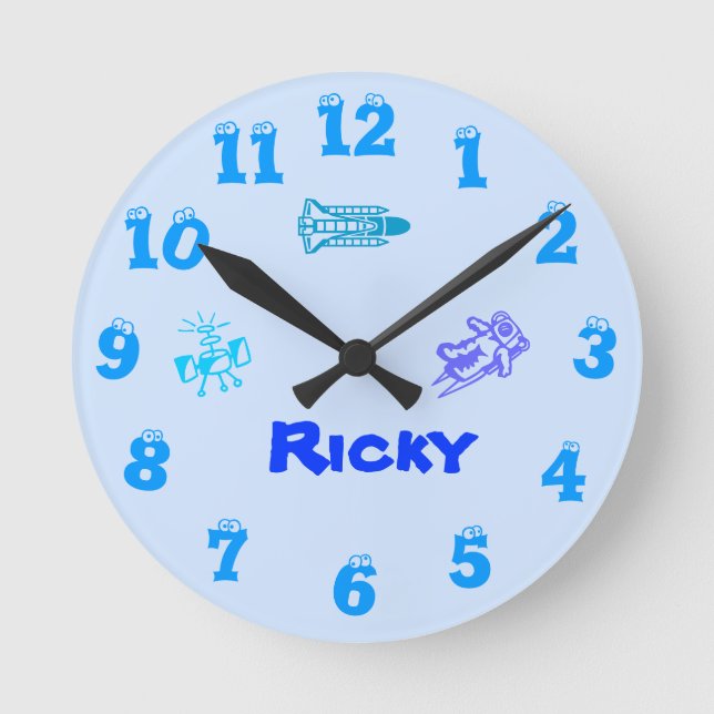 Relógio Redondo Pulso de disparo de parede azul do espaço (Frente)