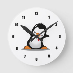 Relógio Redondo Pulso de disparo de parede bonito do pinguim