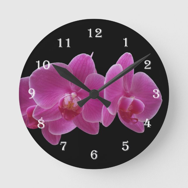 Relógio Redondo Pulso de disparo de parede da orquídea da flor - (Frente)