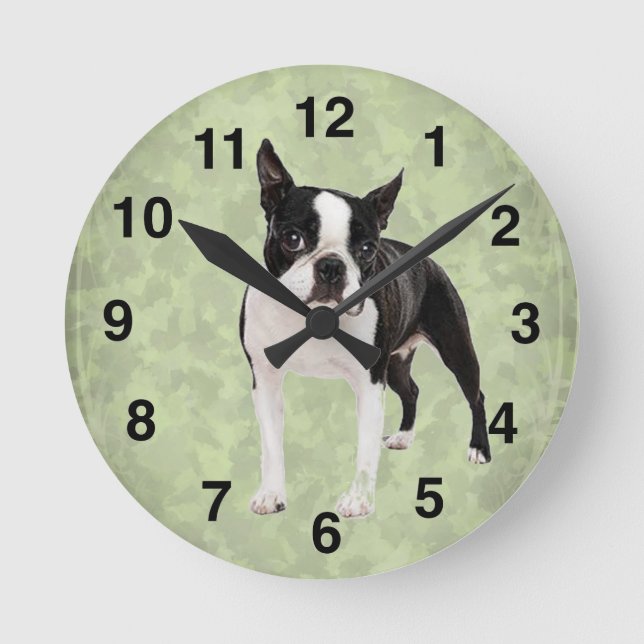 Relógio Redondo Pulso de disparo de parede de Boston Terrier (Frente)