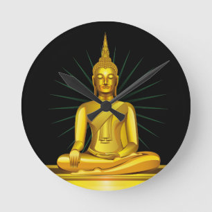 Relógio Redondo Pulso de disparo de parede dourado de Buddha