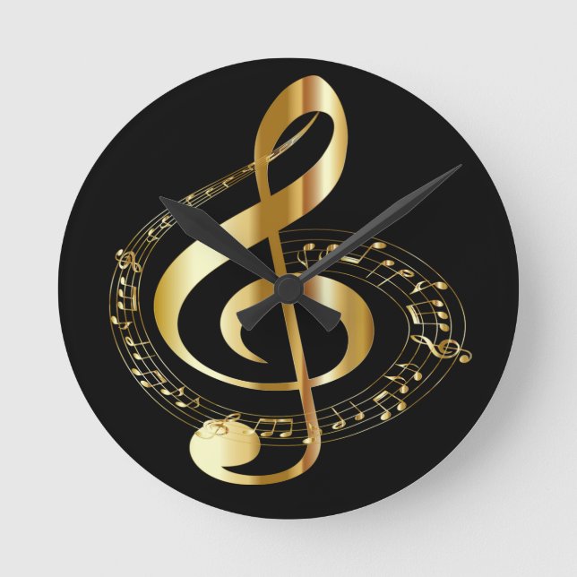 Relógio Redondo Pulso de disparo de parede dourado de Gclef (Frente)