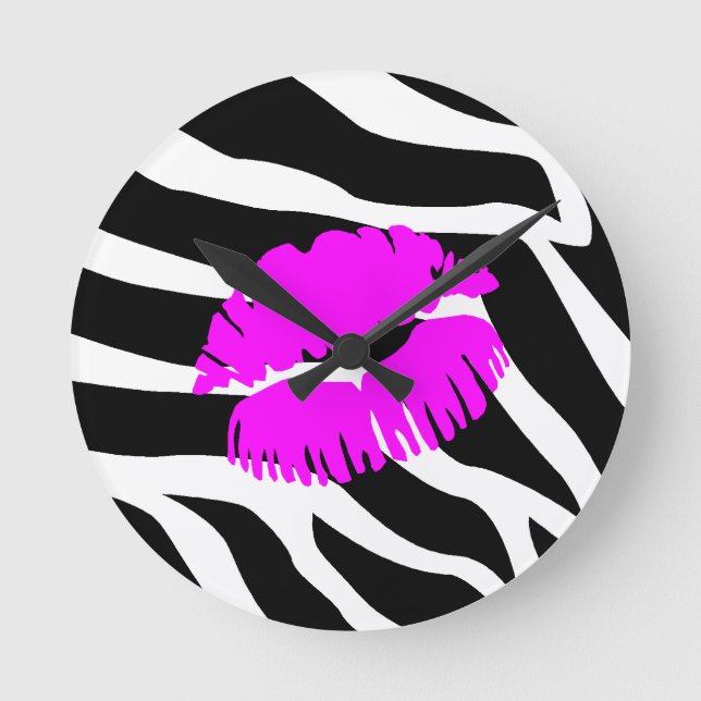 Relógio Redondo Pulso de disparo do beijo do rosa da zebra (Frente)