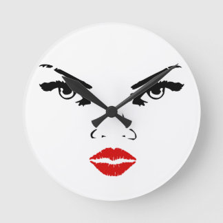 Relógio Redondo Pulso de disparo vermelho dos lábios: Cara fêmea