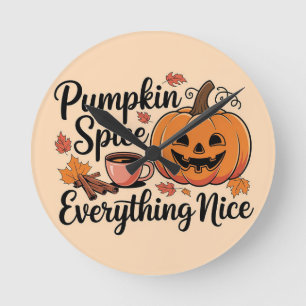 Relógio Redondo "Pumpkin Spice & All Nice" Gráfico de outono