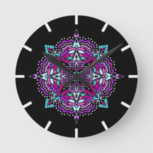 Relógio Redondo Purple e Teal Mandala