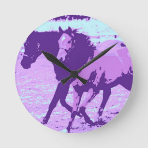 Relógio Redondo Purple Pop Art Horses