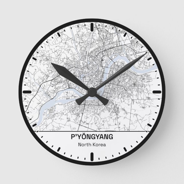 Relógio Redondo Pyongyang Clock City Line Art (Frente)