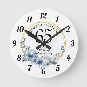 Relógio Redondo Qualquer Bodas (65) Floral Azul Elegante Aniversár