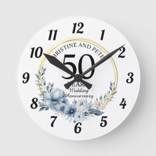 Relógio Redondo Qualquer casamento (50) Floral Azul Elegante Anive