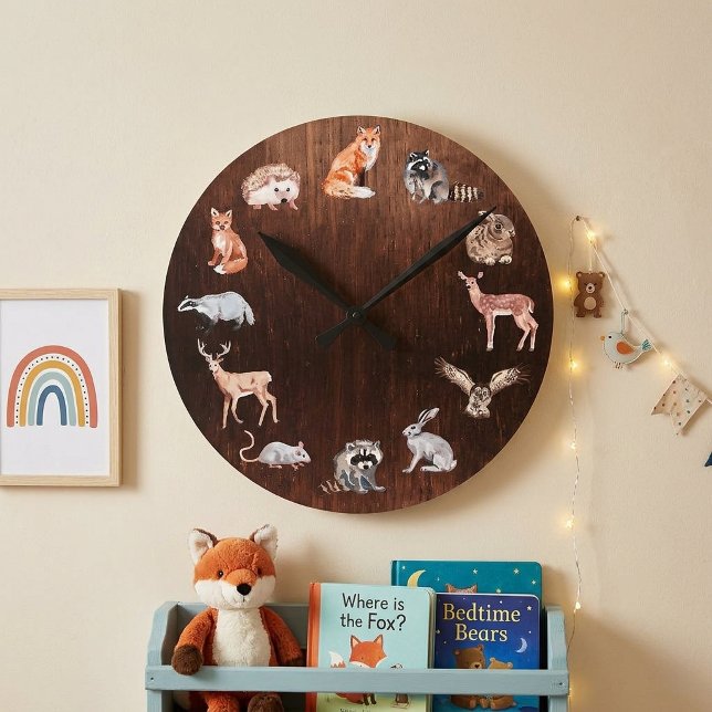 Relógio Redondo Quarto Infantil de Animais da Madeira Coelho de Ra (Criador carregado)