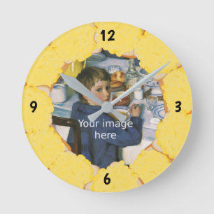 Relógio Redondo Queijo grelhado com torrada fotografa sua própria 