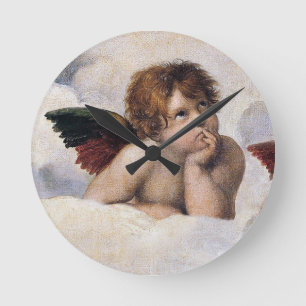 Relógio Redondo Querubins, anjos alados pintura de Raffael