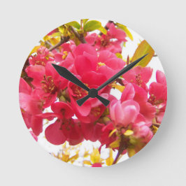 Relógio Redondo Quince Japonês Florido Rosa Flores de Primavera Ar