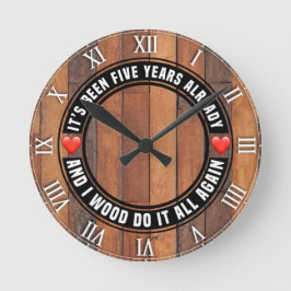 Relógio Redondo Quinto Aniversário de Casamento Wood Wall Clock