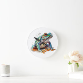 Relógio Redondo Rã em Aquarela com Tons Preciosos