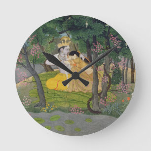 Relógio Redondo Radha and Krishna embrace in a grove of flowering