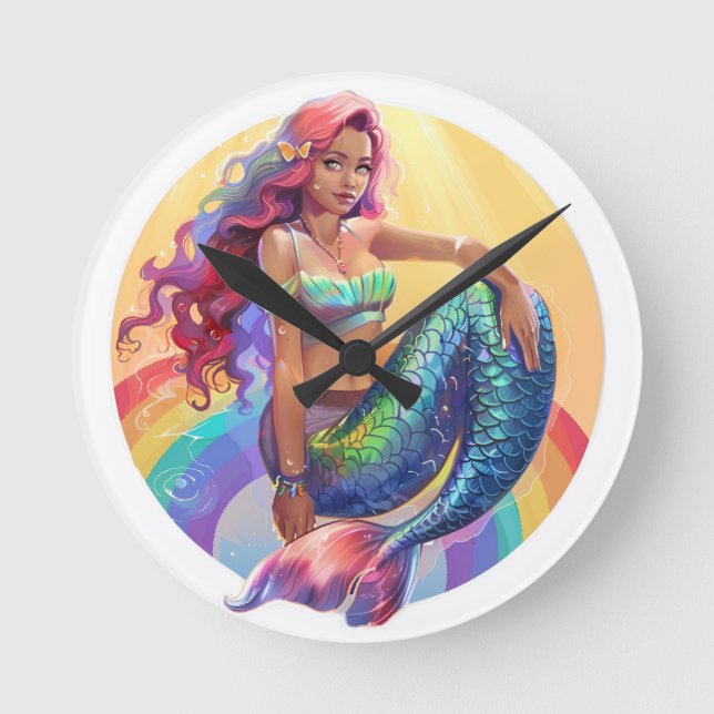 Relógio Redondo Rainbow Mermaid (Frente)