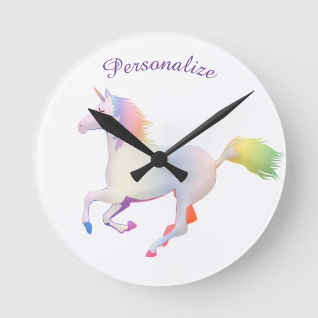 Relógio Redondo Rainbow Unicorn Child's Room Personalize (Frente)